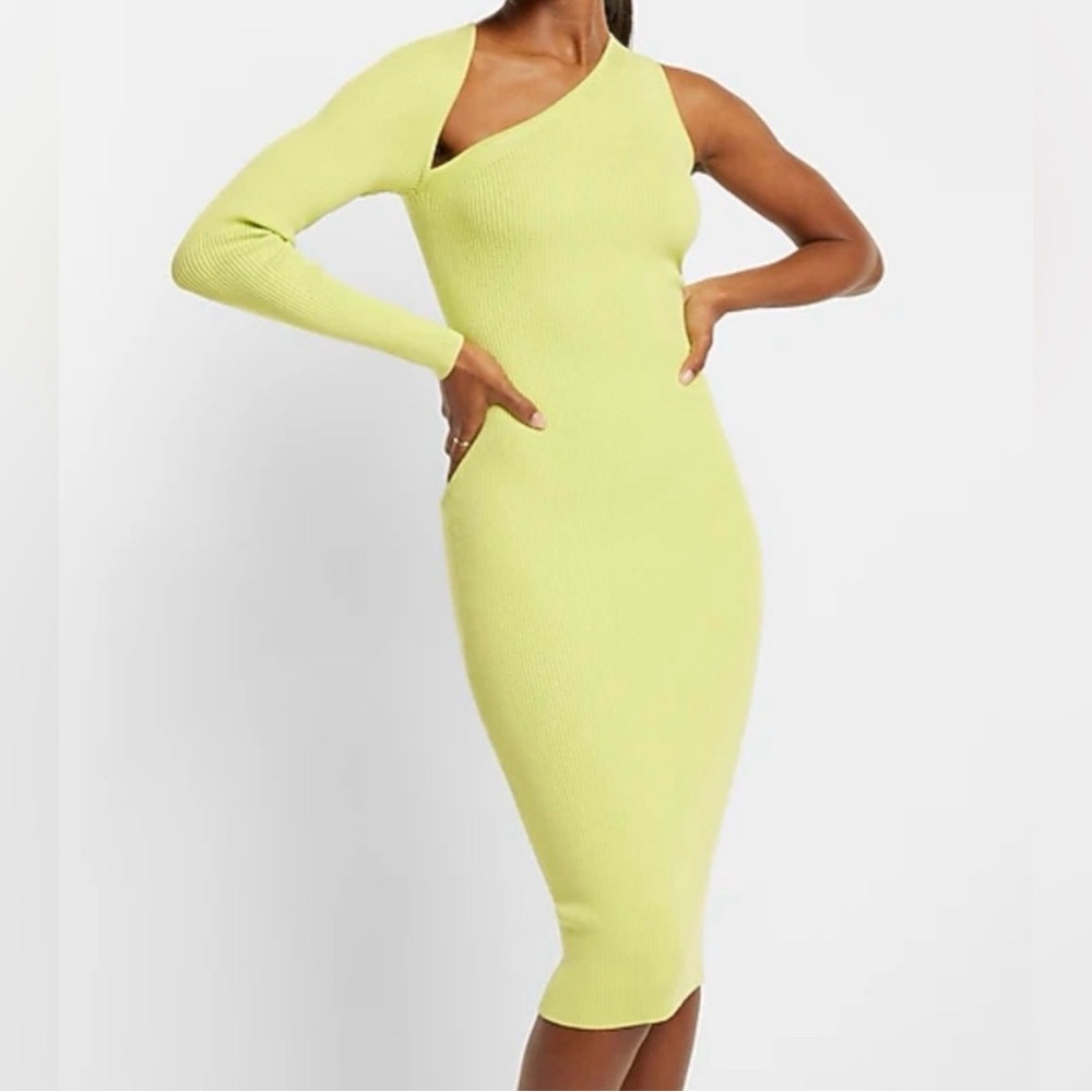 Express One-Shoulder Ribbed Bodycon Dress - Neon Lime